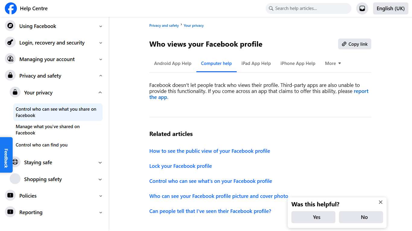 Who views your Facebook profile | Facebook Help Centre